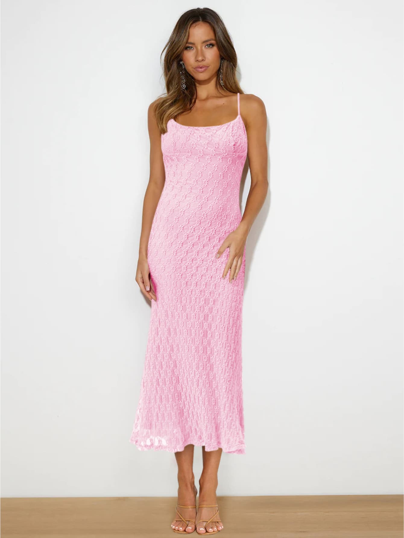 Robe longue d'été texturée rose