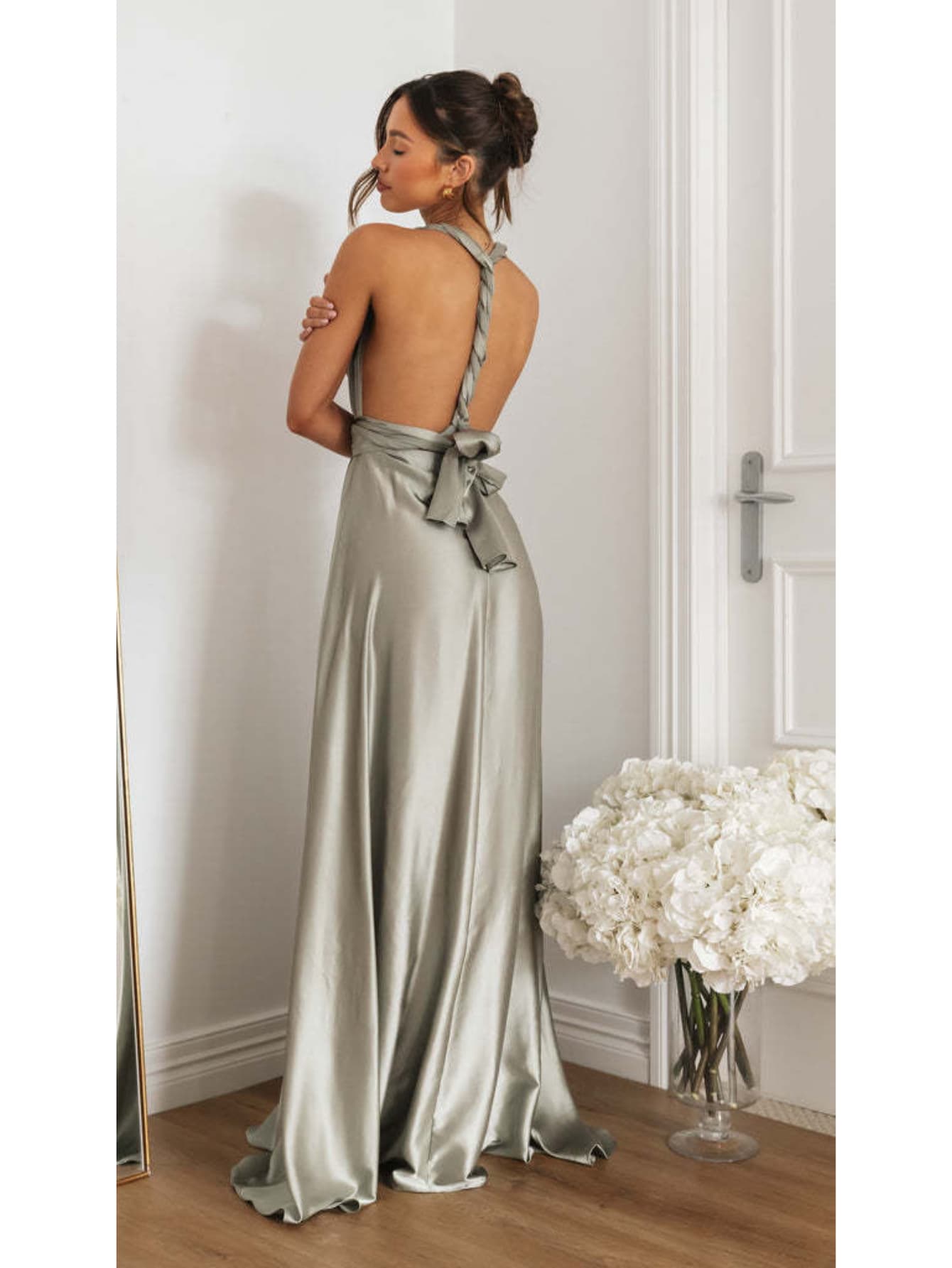 Robe longue modulable invitée de mariage de dos stylé