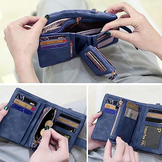 Petit portefeuille femme bleu détails intérieur
