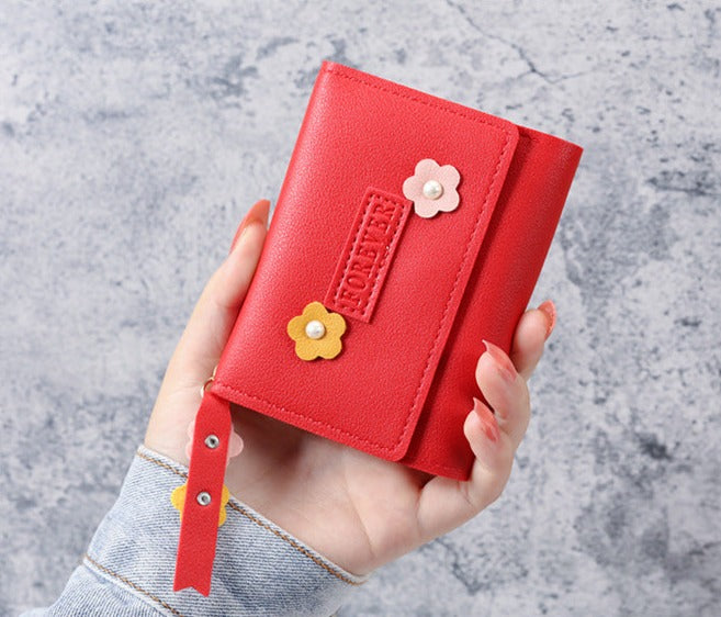 Petit portefeuille à fleurs rouge