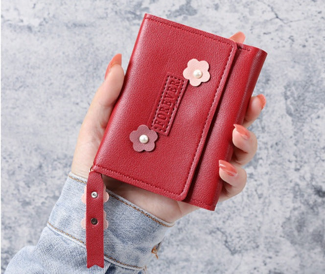 Petit portefeuille à fleurs bordeaux