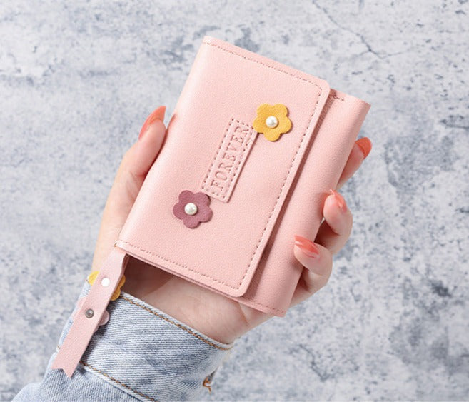 Petit portefeuille à fleurs rose clair