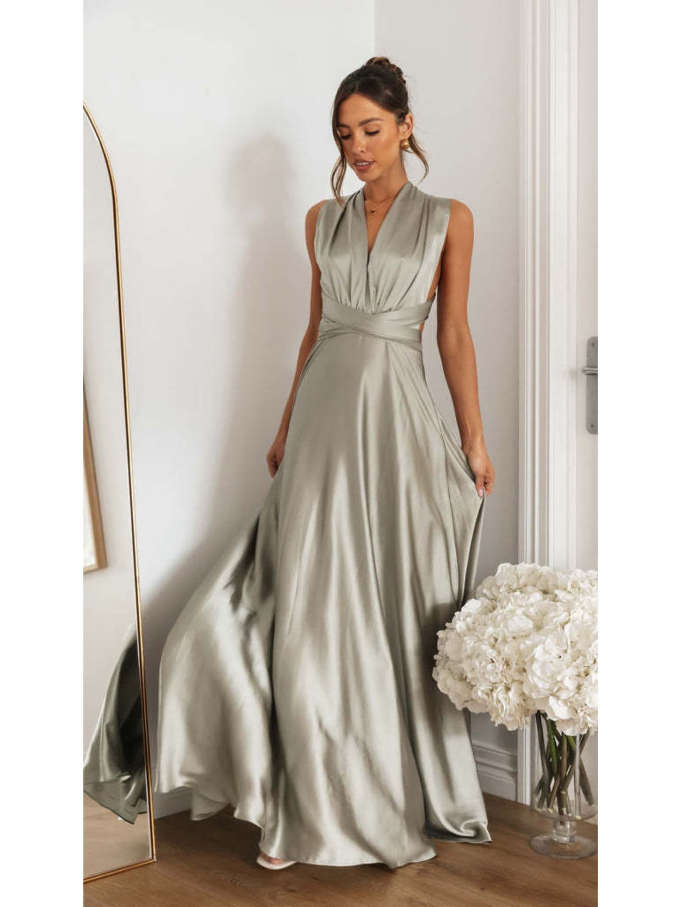 Robe longue modulable satinée invitée de mariage ｜Demoiselle d