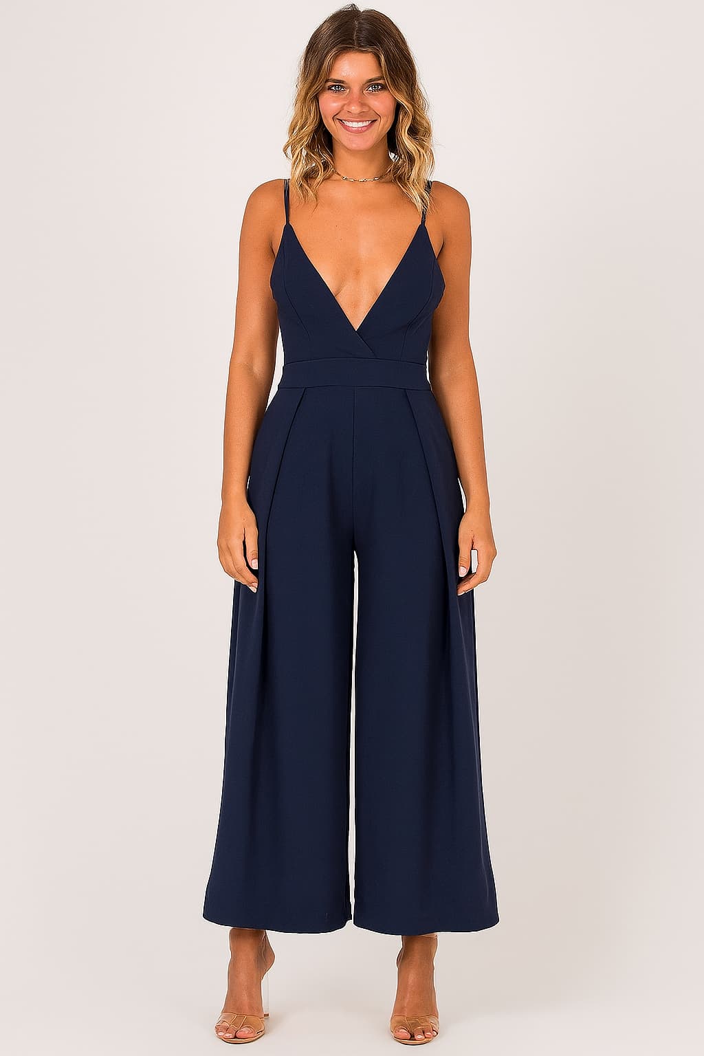 Combinaison dos nu élégante bohème chic bleu