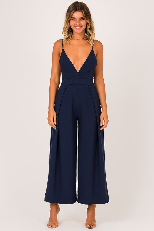 Combinaison dos nu élégante bohème chic bleu