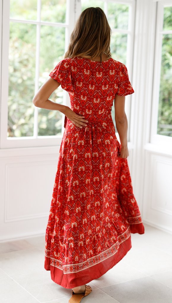 robe cache coeur bohème rouge de dos