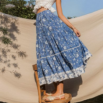 Jupe bleu hippie longue