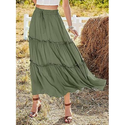 Jupe hippie unie vert longue