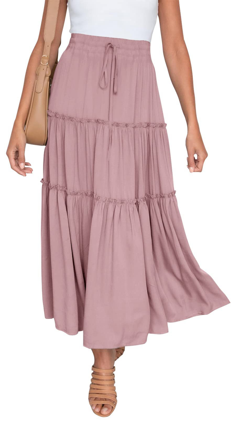 Jupe hippie unie rose
