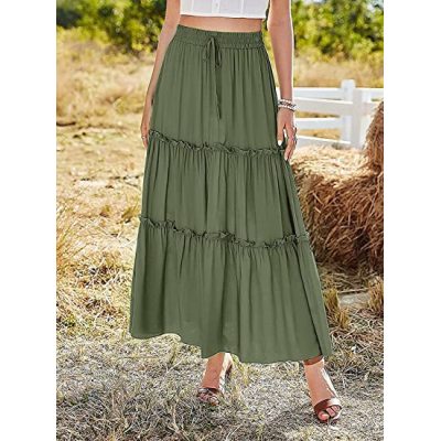 Jupe hippie unie verte long