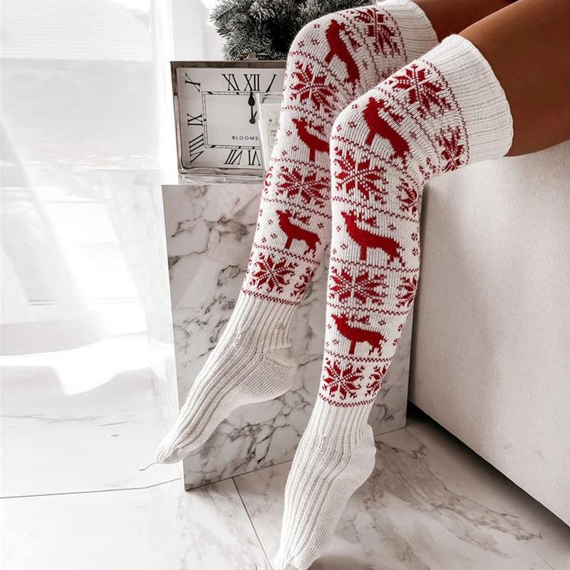 Chaussettes hautes de Noel-Blanc-Taille unique- - Belishop