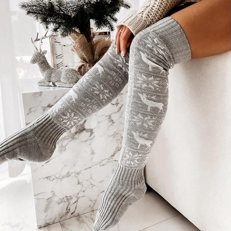 Chaussettes hautes de Noel-Gris-Taille unique- - Belishop