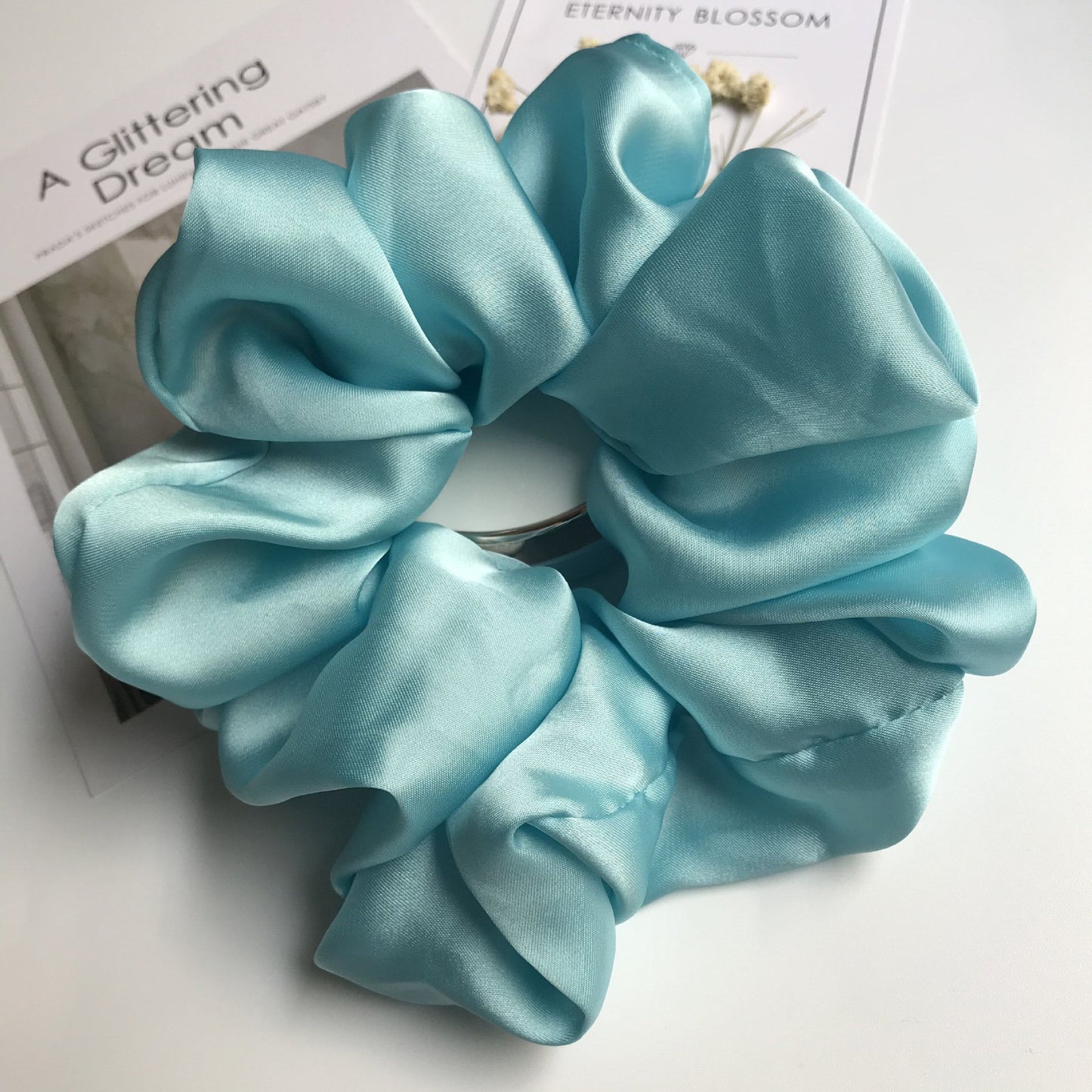 Chouchou XXL en soie-Bleu- - Belishop