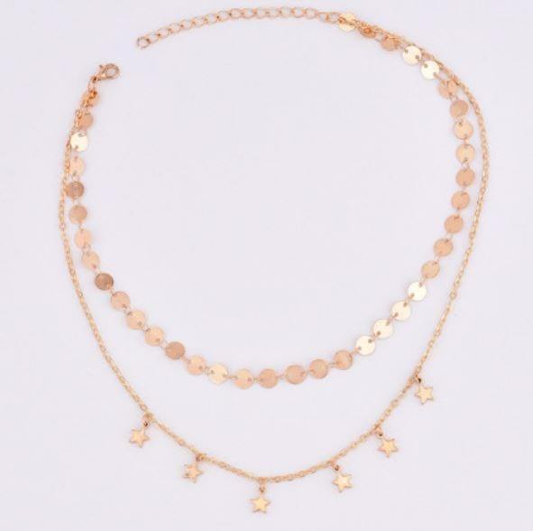 Collier bohème deux étages étoiles or