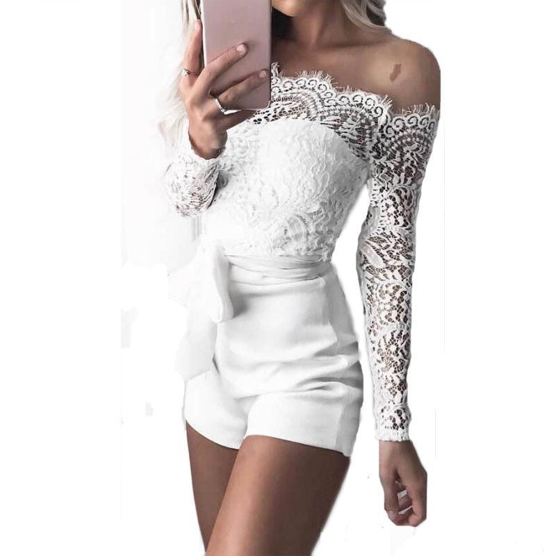 Combi-short blanche à dentelle