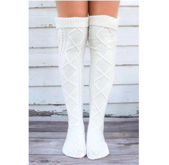 Grandes chaussettes style tricot-Blanc- - Belishop