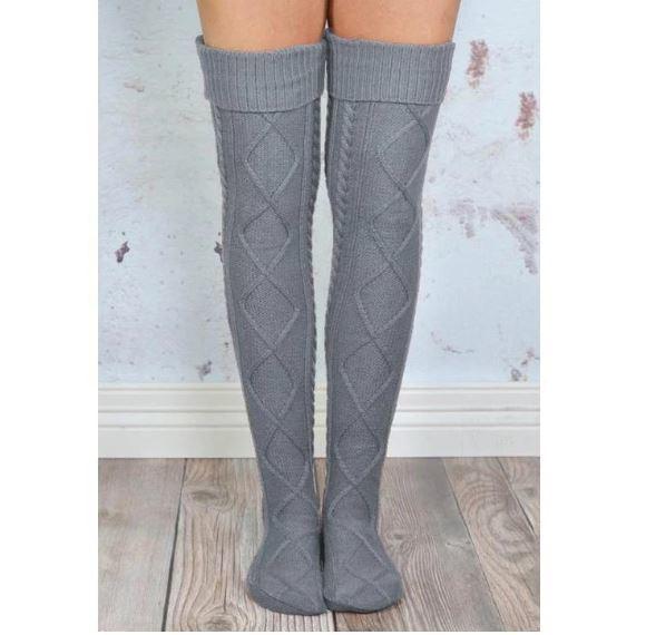 Grandes chaussettes style tricot-Gris- - Belishop