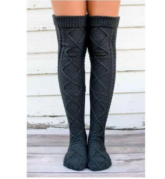 Grandes chaussettes style tricot-Noir- - Belishop