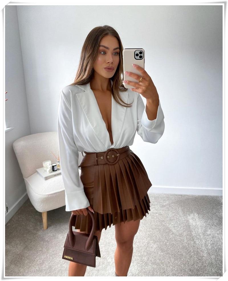 Jupe à volants en cuir- - Belishop