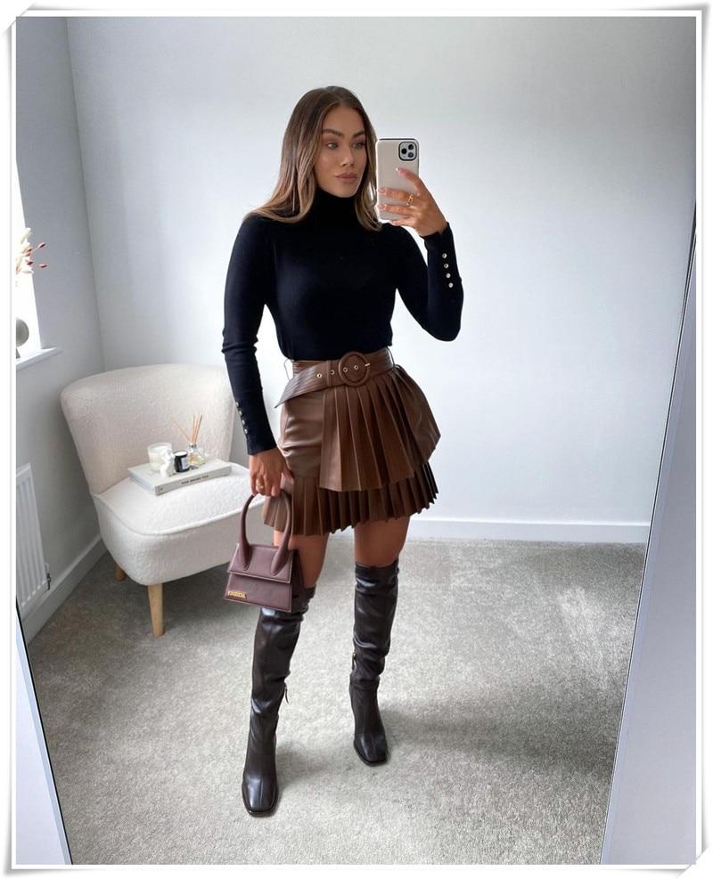 Jupe à volants en cuir- - Belishop