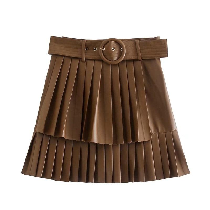 Jupe à volants en cuir-XS- - Belishop