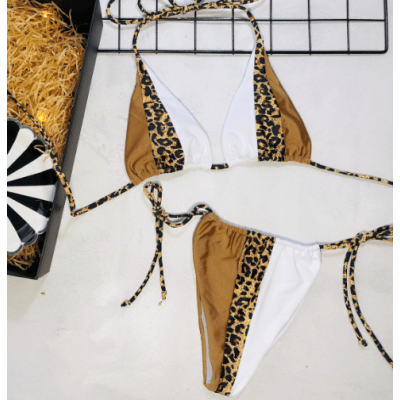 Maillot de bain deux pièces tamara tricolore à motif léopard
