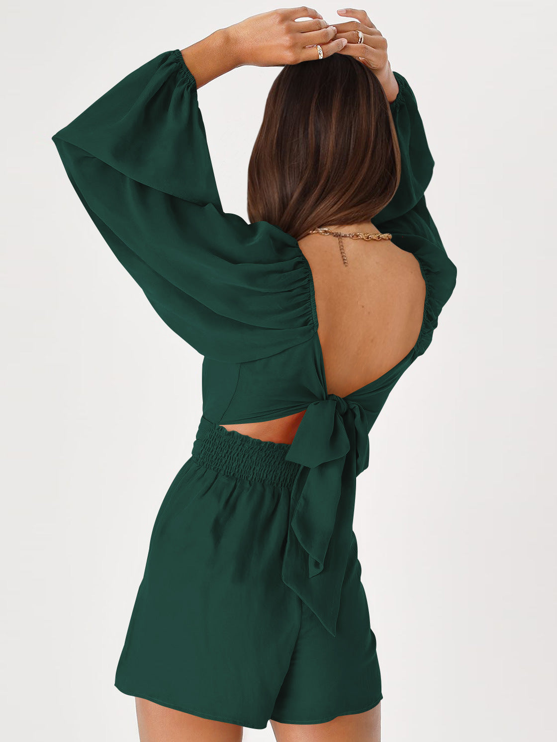 Combi-short chic à manches longues vert dos