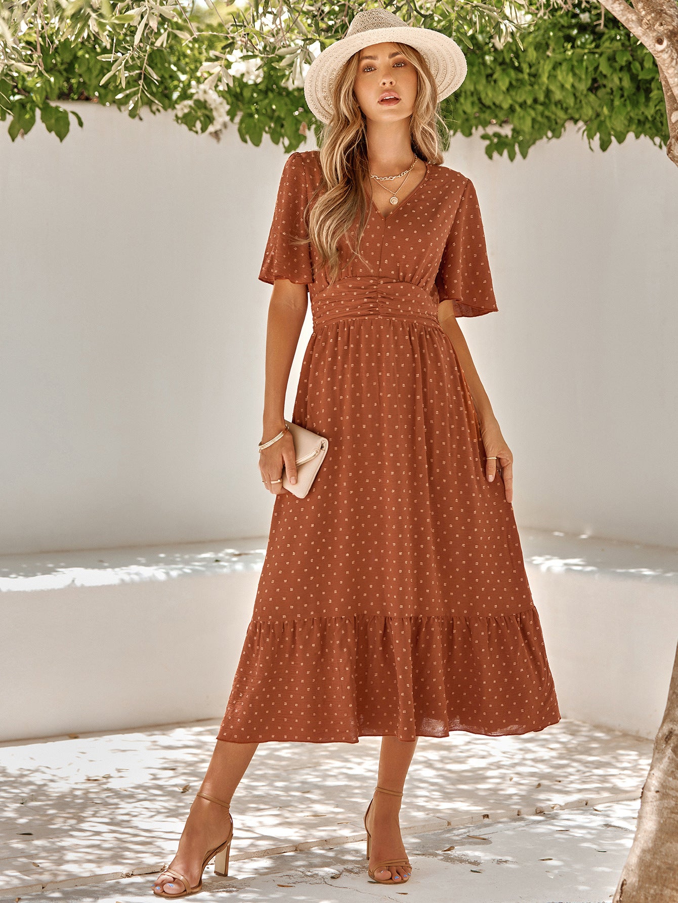Robe longue hippie chic rouge femme