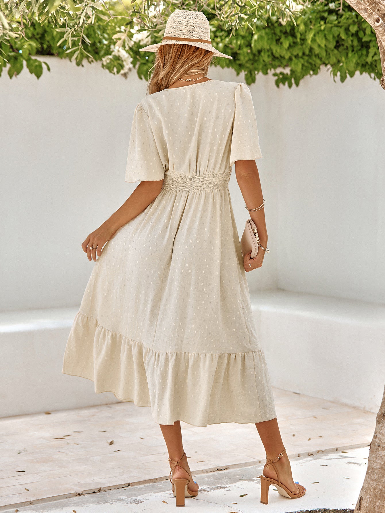 Robe longue hippie chic beige dos