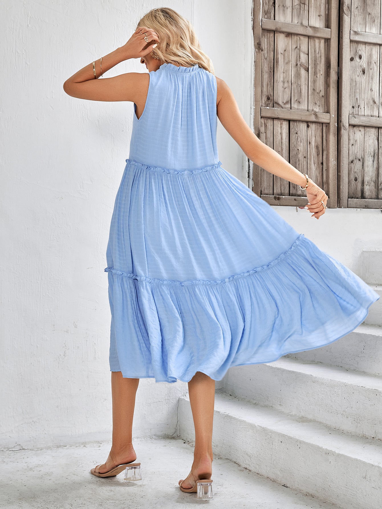 Robe longue chic hippie bleu dos