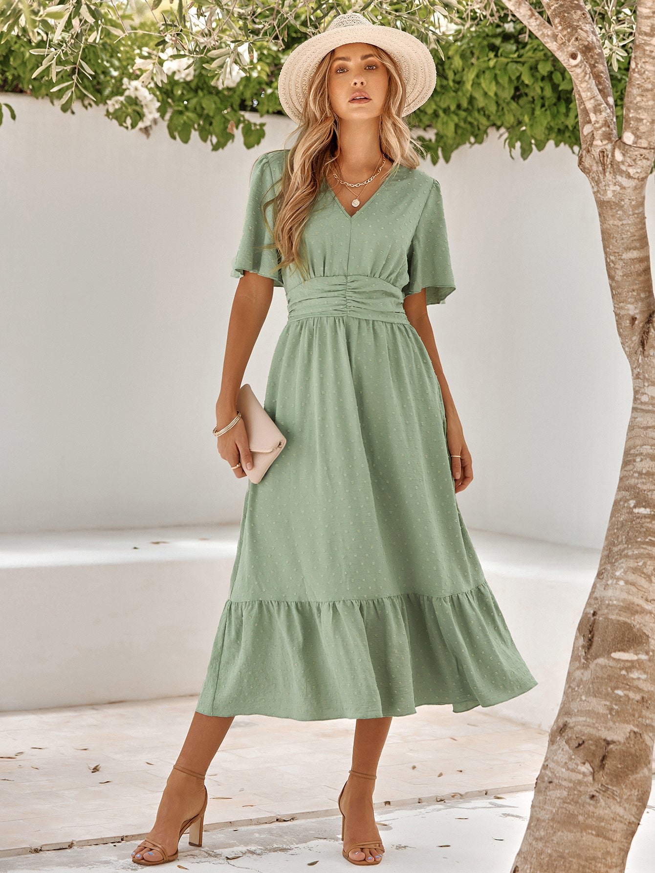 Robe verte longue hippie chic