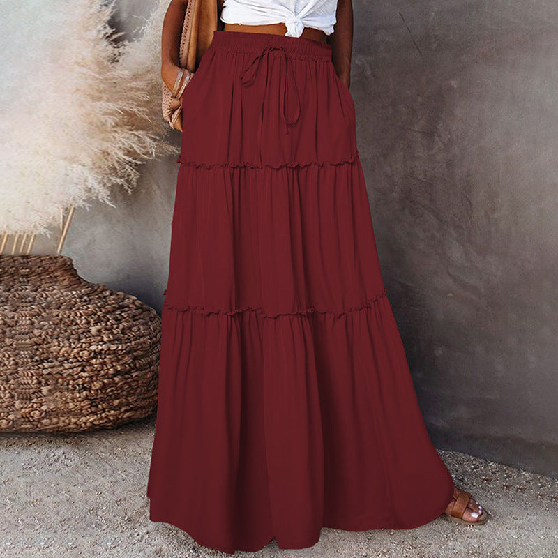 Jupe hippie unie rouge