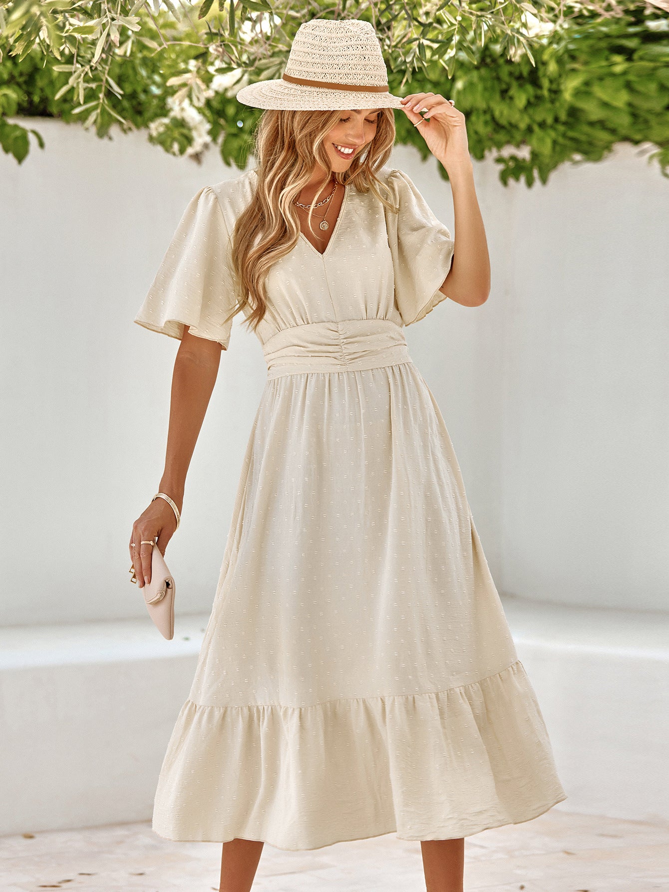 Robe longue hippie chic beige femme