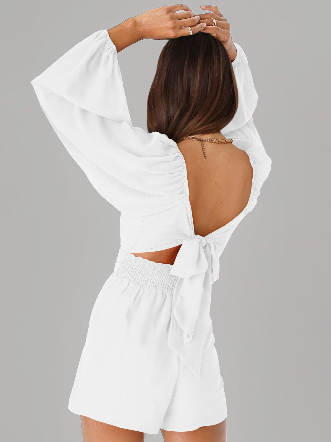 Combi-short chic à manches longues blanc dos