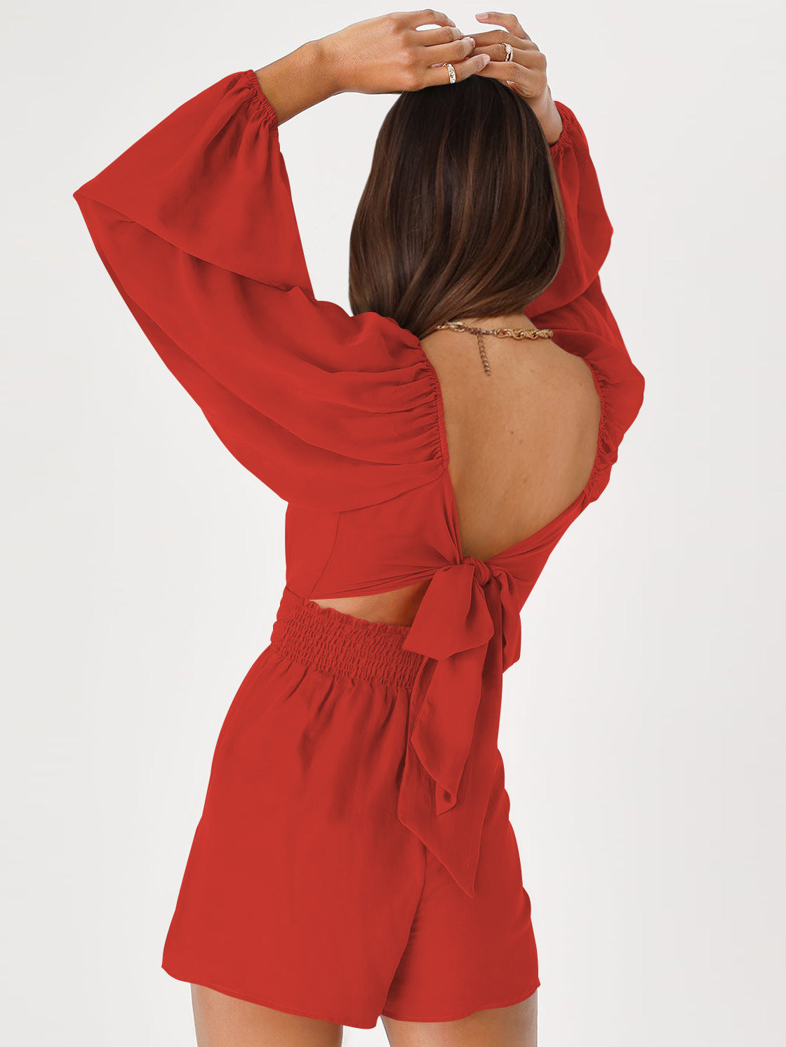 Combi-short chic à manches longues rouge dos