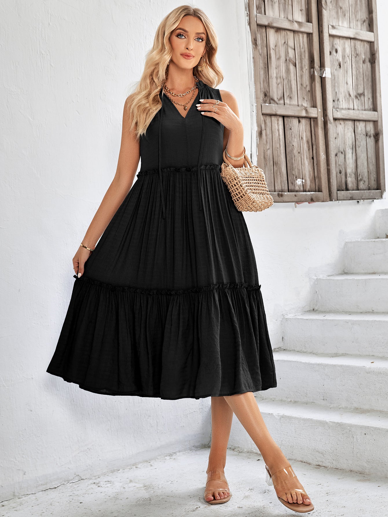Robe longue chic hippie noir femme