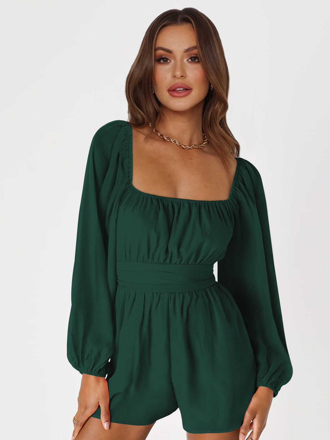 Combi-short chic à manches longues vert