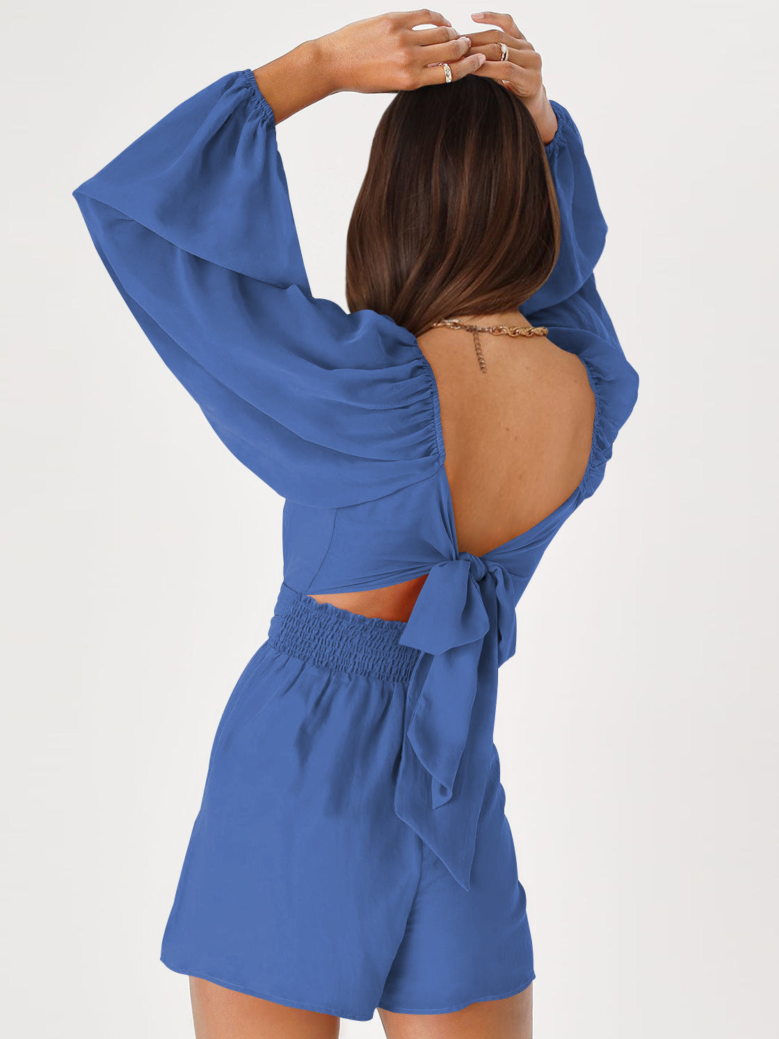 Combi-short chic à manches longues bleu dos