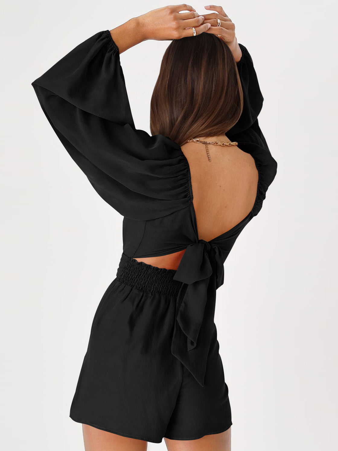 Combi-short chic à manches longues noir dos