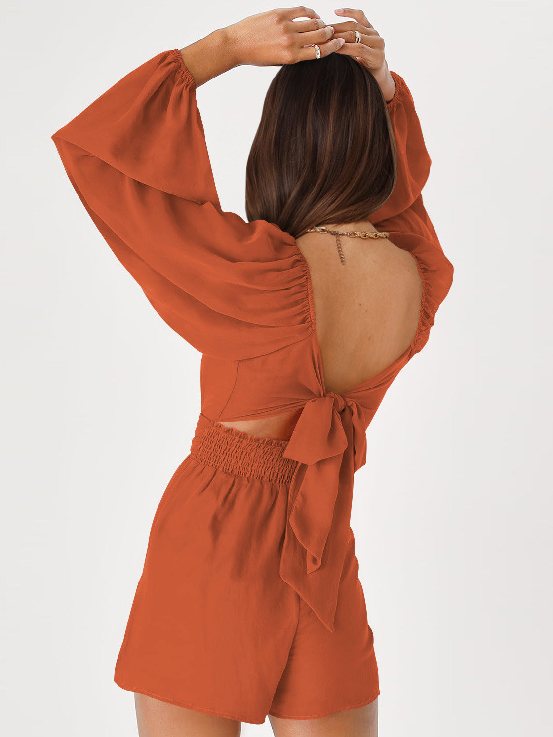 Combi-short chic à manches longues marron dos