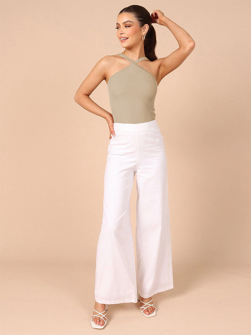 Débardeur bretelles avant croisées beige femme