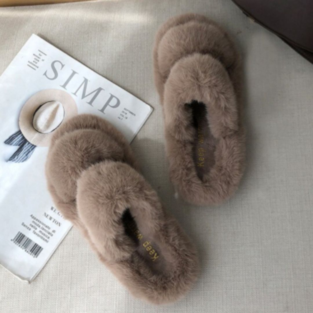 Pantoufles claquettes fourrure marron