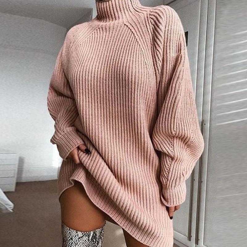Robe pull tunique Automne et Hiver pour femmes-Rose-S- - Belishop