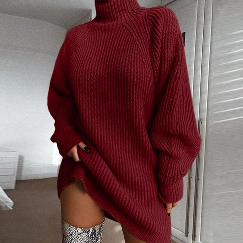 Robe pull tunique Automne et Hiver pour femmes-Bourgogne-S- - Belishop