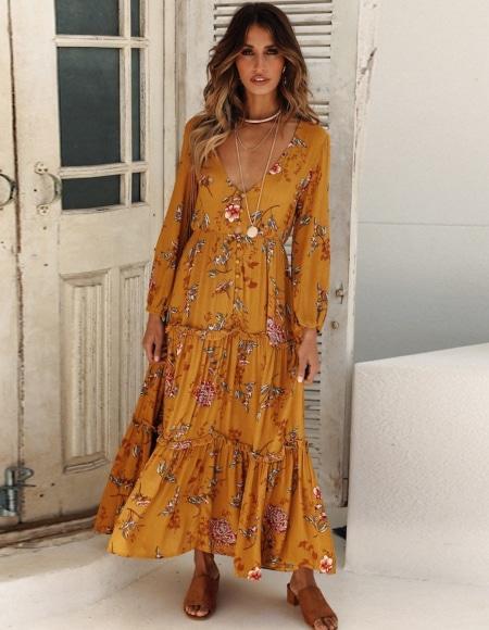 Robe longue d'été bohème en dentelle à col en V pour femmes, couleur unie, douce et confortable Robe longue d'été bohème en dentelle à col en V pour femmes, couleur unie, douce et confortable