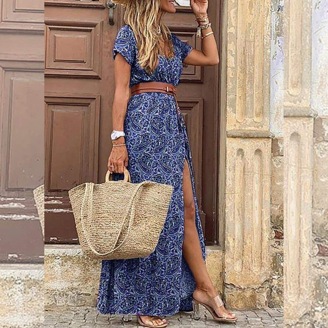 Robe bohème Lottie-S-Bleu- - Belishop