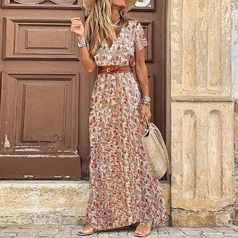 Robe bohème Lottie-S-Marron- - Belishop