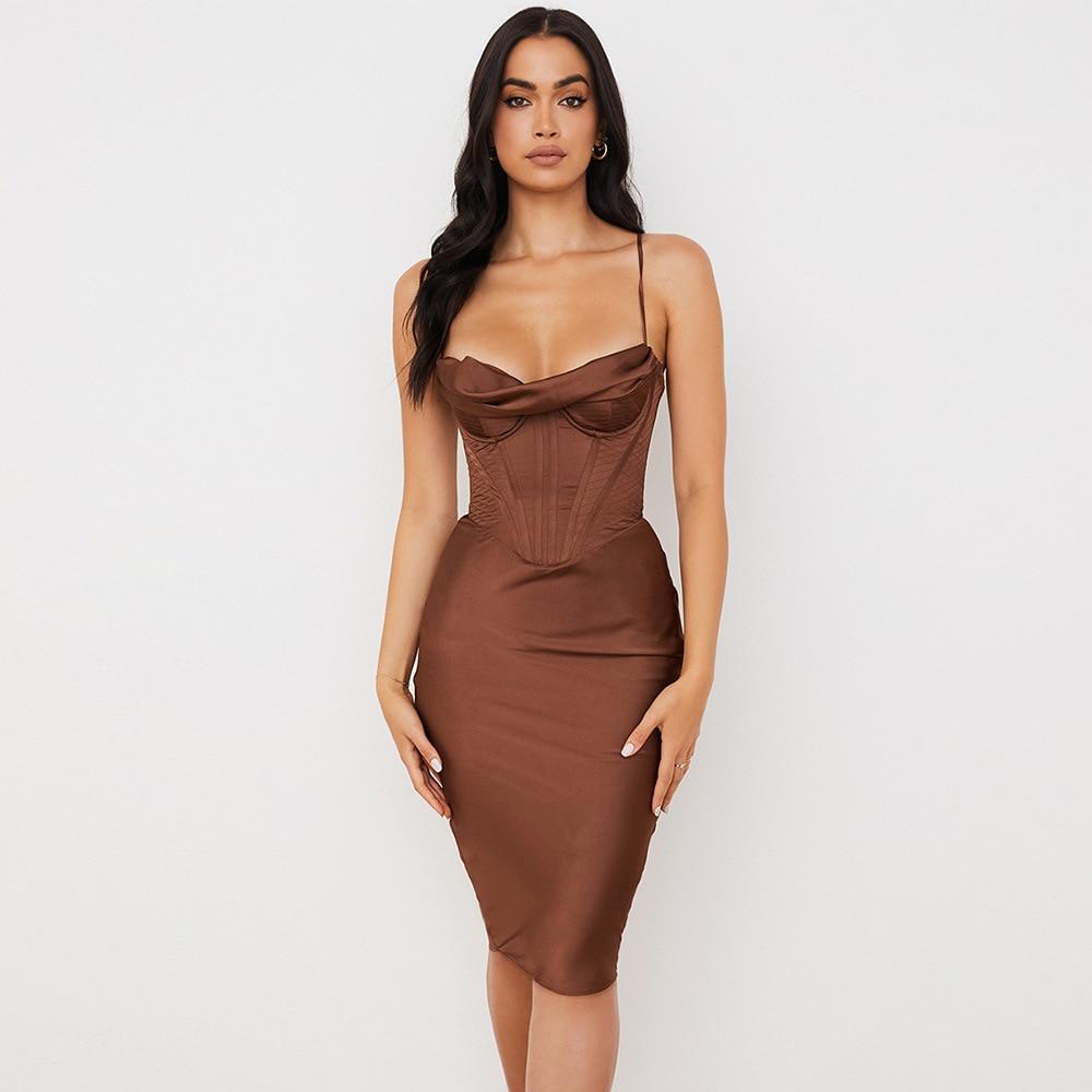 Robe corset Satin-Marron-XS- - Belishop