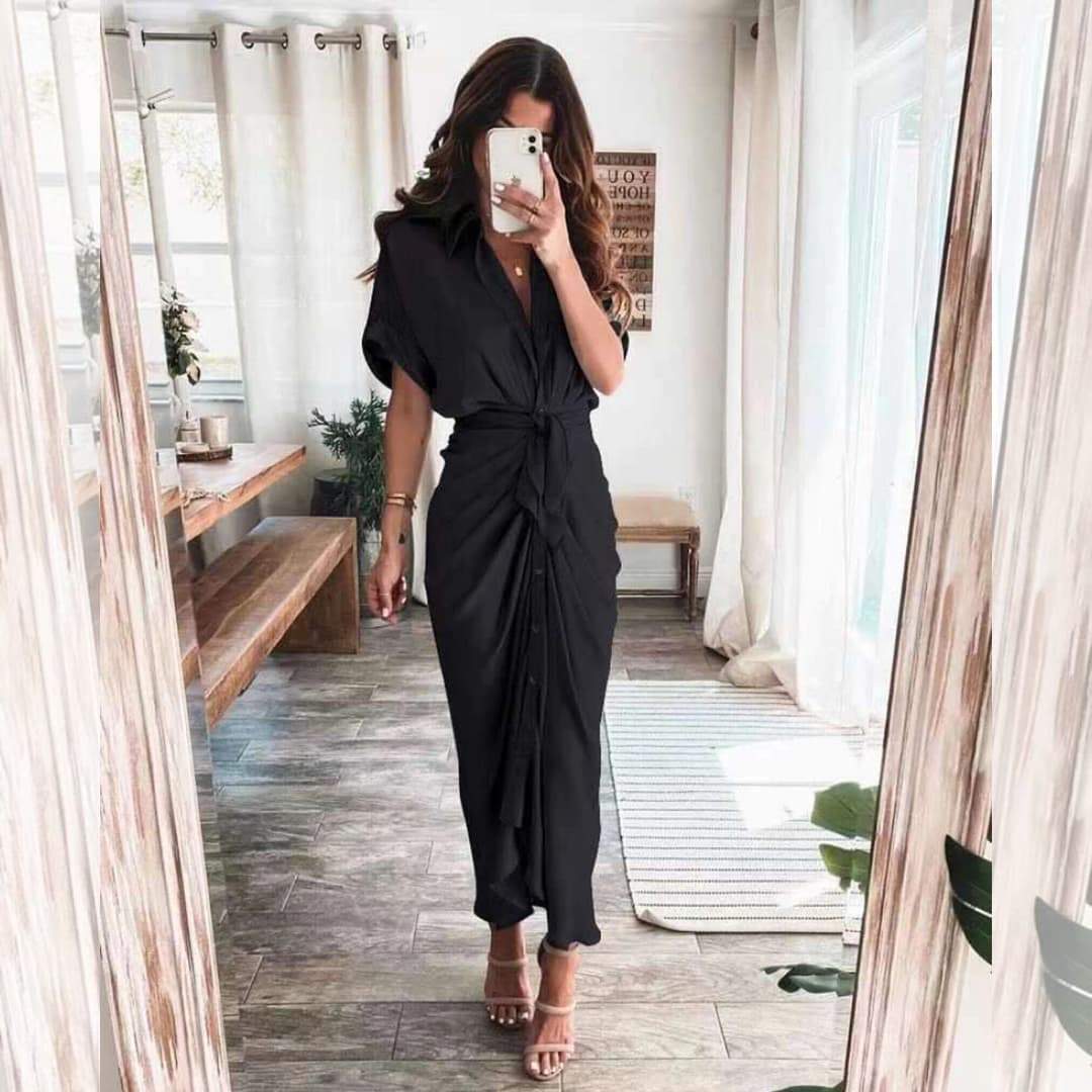 Robe longue Amélia-S-Noir- - Belishop