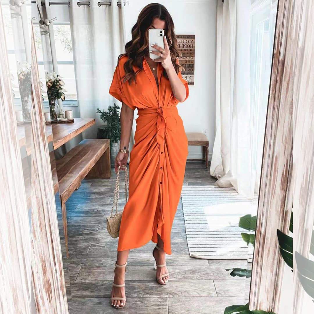 Robe longue Amélia-S-Orange- - Belishop